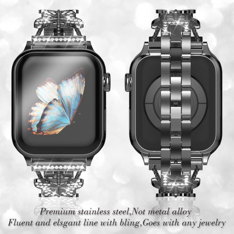 For Apple Watch 38 / 40 / 41 / S10 42mm xDfind Butterfly-shaped Diamond Metal Watch Band