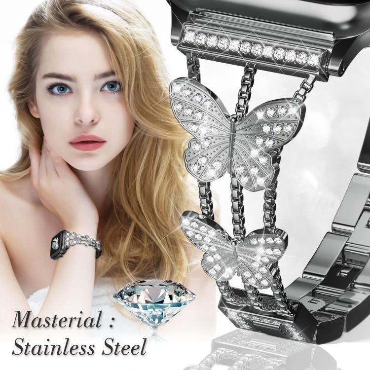 For Apple Watch 38 / 40 / 41 / S10 42mm xDfind Butterfly-shaped Diamond Metal Watch Band