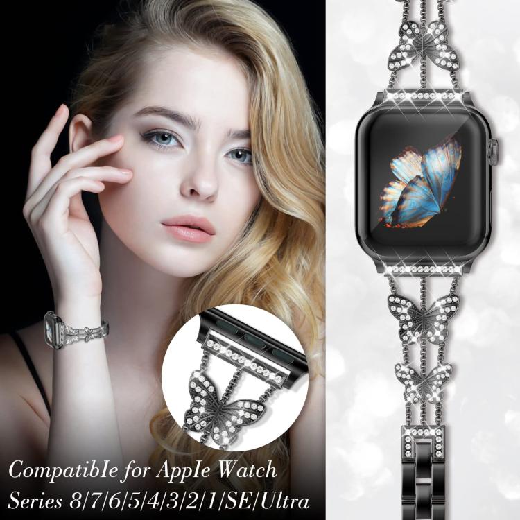 For Apple Watch 38 / 40 / 41 / S10 42mm xDfind Butterfly-shaped Diamond Metal Watch Band