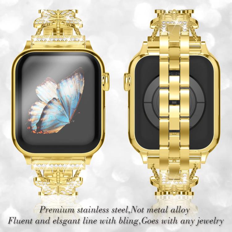 For Apple Watch 38 / 40 / 41 / S10 42mm xDfind Butterfly-shaped Diamond Metal Watch Band