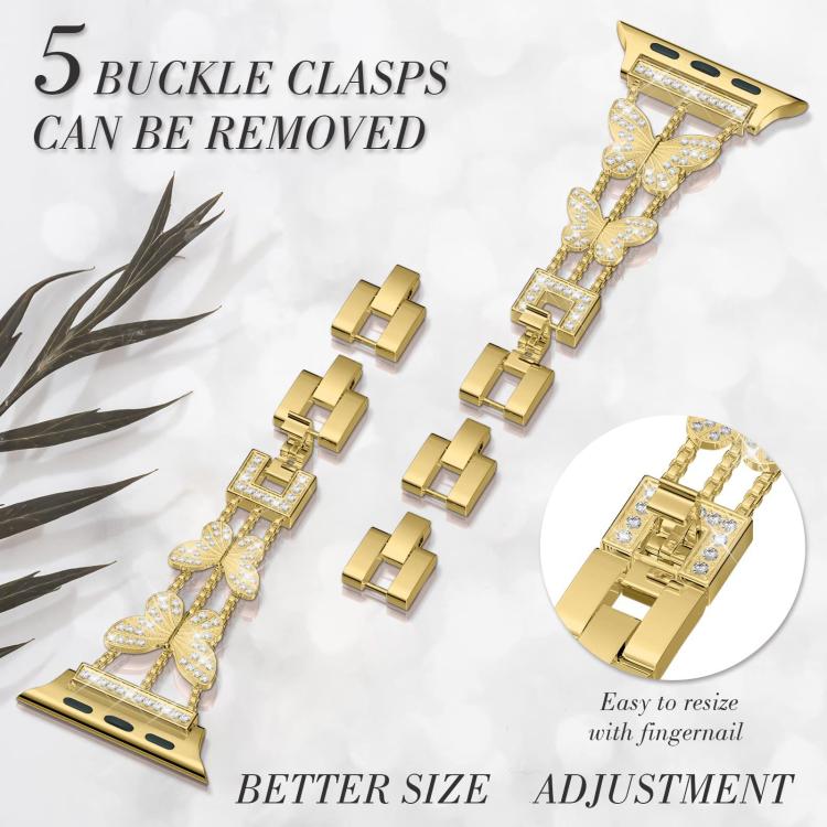 For Apple Watch 38 / 40 / 41 / S10 42mm xDfind Butterfly-shaped Diamond Metal Watch Band