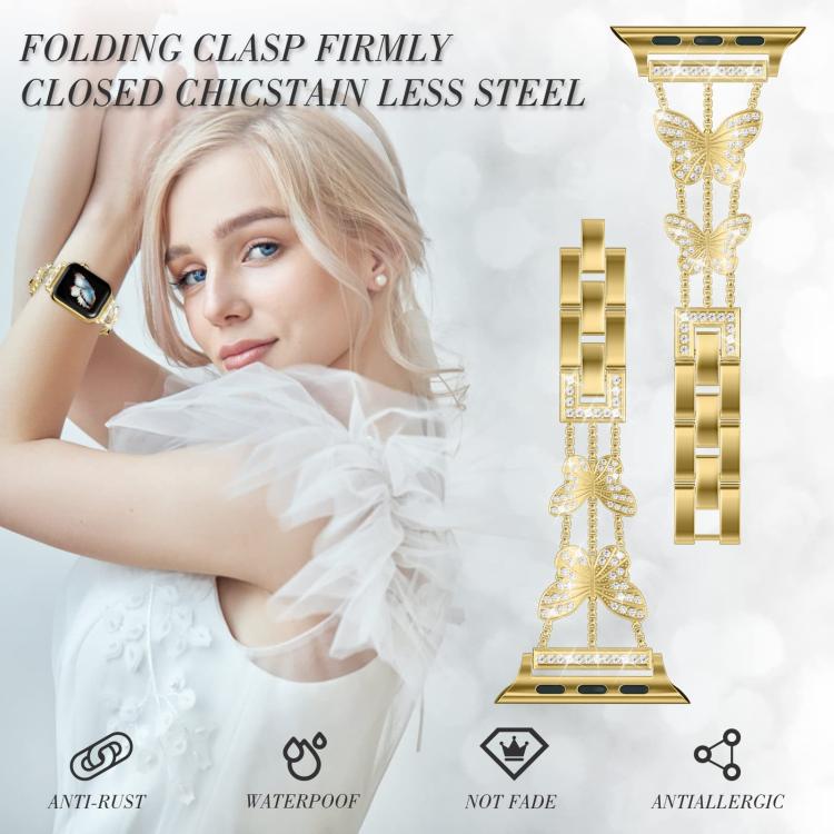 For Apple Watch 38 / 40 / 41 / S10 42mm xDfind Butterfly-shaped Diamond Metal Watch Band