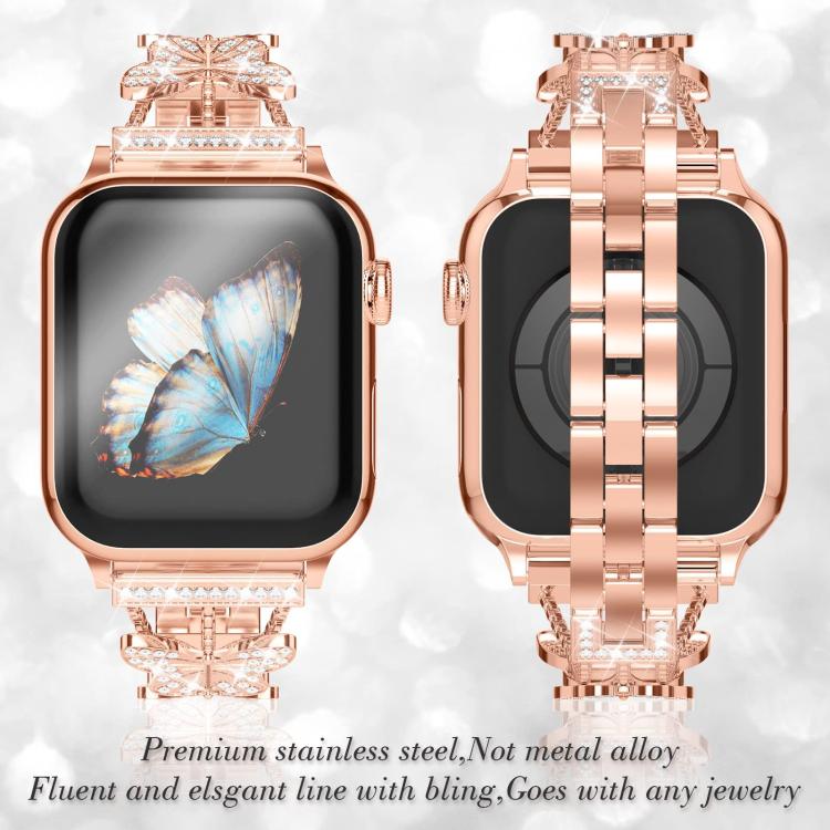 For Apple Watch 38 / 40 / 41 / S10 42mm xDfind Butterfly-shaped Diamond Metal Watch Band