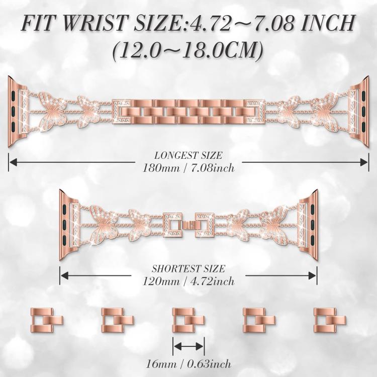 For Apple Watch 38 / 40 / 41 / S10 42mm xDfind Butterfly-shaped Diamond Metal Watch Band