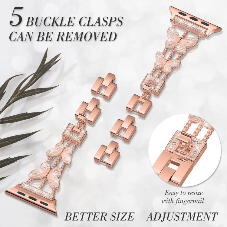 For Apple Watch 38 / 40 / 41 / S10 42mm xDfind Butterfly-shaped Diamond Metal Watch Band