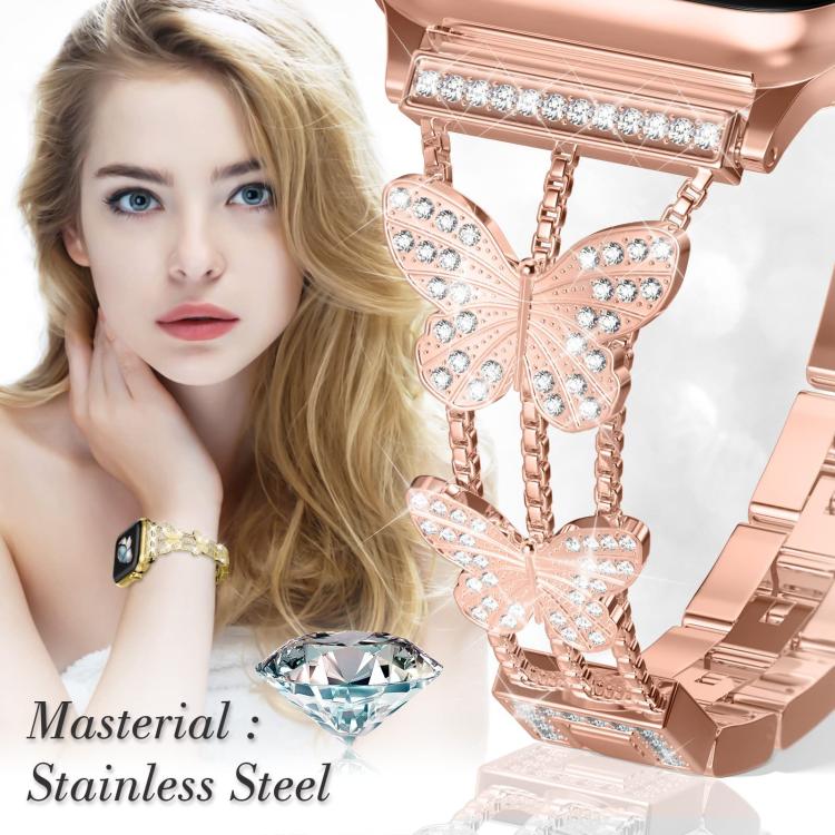 For Apple Watch 38 / 40 / 41 / S10 42mm xDfind Butterfly-shaped Diamond Metal Watch Band