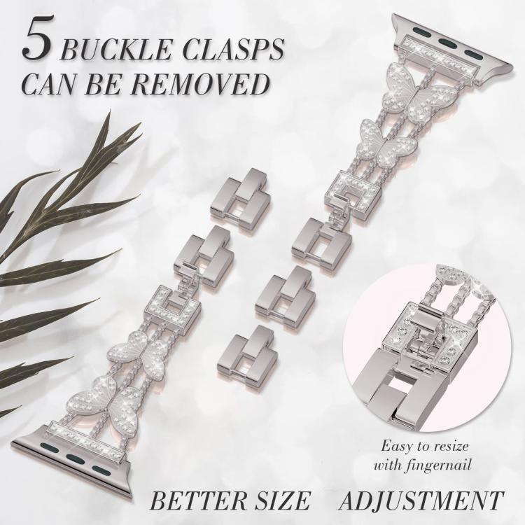 For Apple Watch 38 / 40 / 41 / S10 42mm xDfind Butterfly-shaped Diamond Metal Watch Band