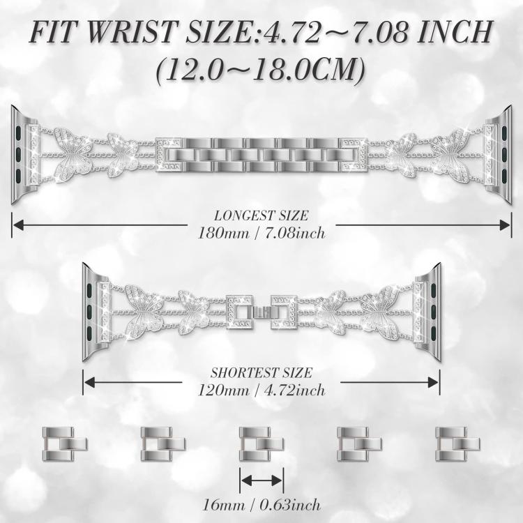 For Apple Watch 38 / 40 / 41 / S10 42mm xDfind Butterfly-shaped Diamond Metal Watch Band