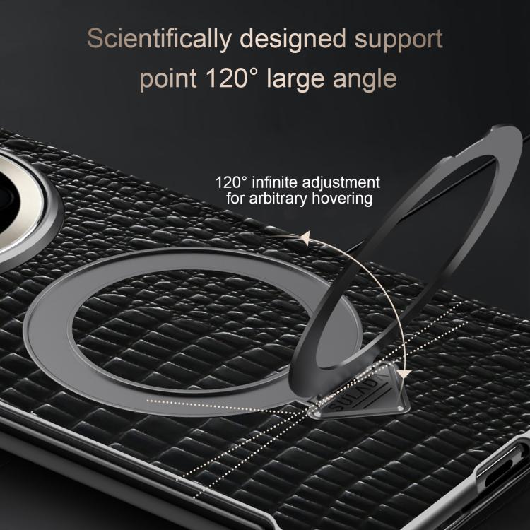 For Huawei Mate 70 RS Ultimate SULADA Crocodile Texture Cowhide MagSafe Holder Smart Window Phone Case
