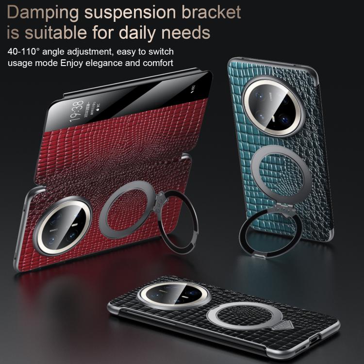 For Huawei Mate 60 Pro SULADA Crocodile Texture Cowhide MagSafe Holder Smart Window Phone Case
