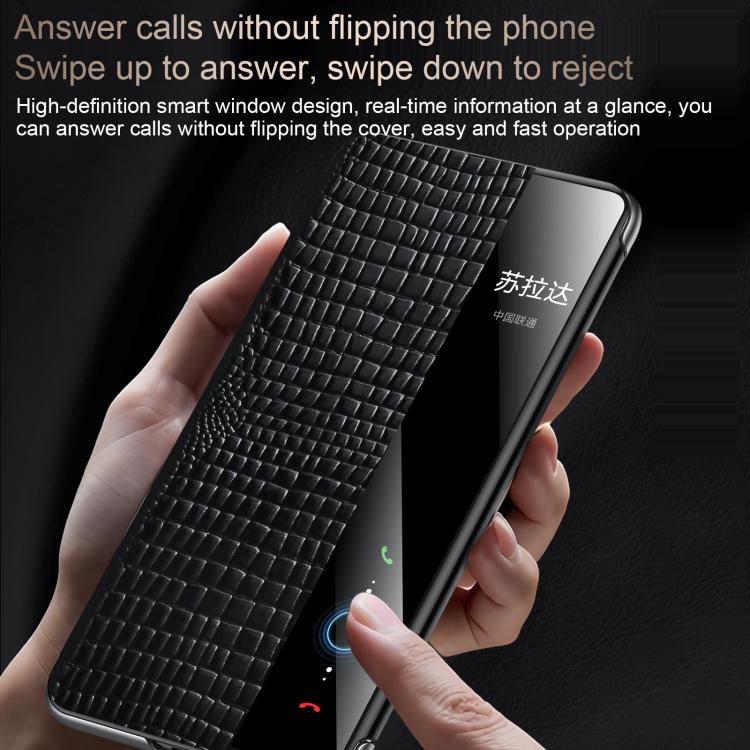 For Huawei Mate 60 Pro SULADA Crocodile Texture Cowhide MagSafe Holder Smart Window Phone Case