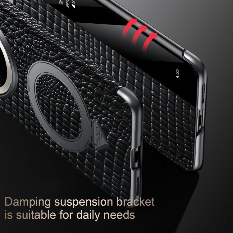 For Huawei Mate 60 Pro SULADA Crocodile Texture Cowhide MagSafe Holder Smart Window Phone Case