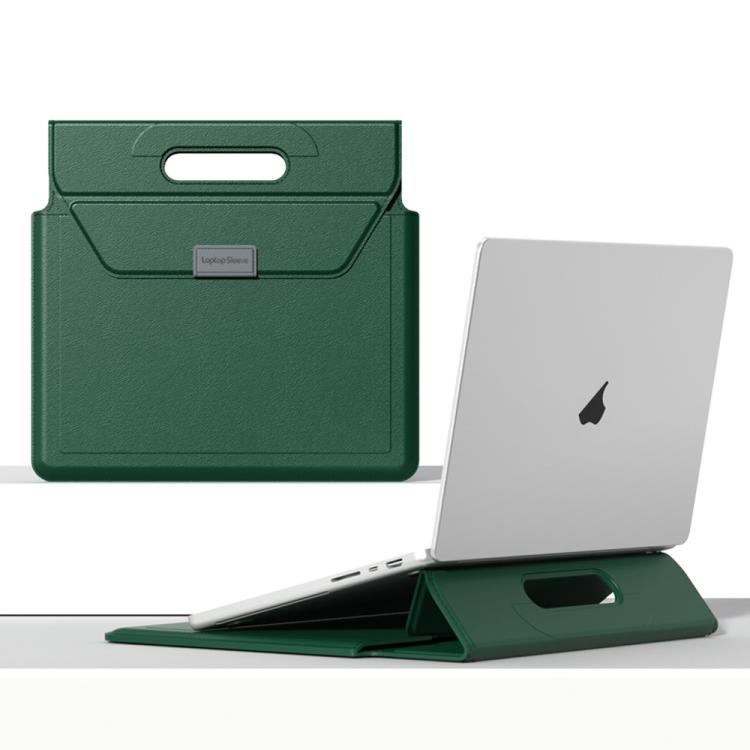For 13 / 14 inch Handle Portable Laptop Briefcase PU Leather Laptop Sleeve with Foldable Stand