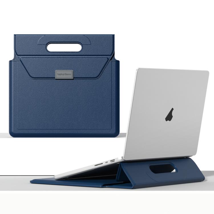 For 13 / 14 inch Handle Portable Laptop Briefcase PU Leather Laptop Sleeve with Foldable Stand