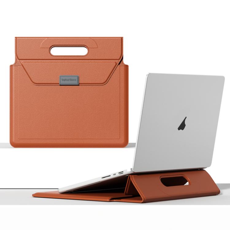For 15 / 16.1 inch Handle Portable Laptop Briefcase PU Leather Laptop Sleeve with Foldable Stand