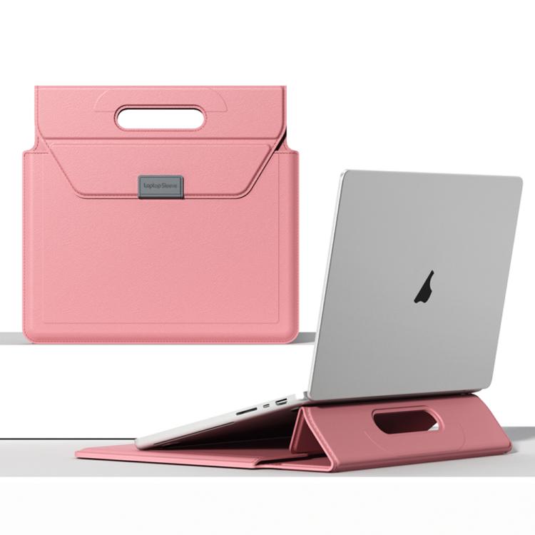 For 15 / 16.1 inch Handle Portable Laptop Briefcase PU Leather Laptop Sleeve with Foldable Stand