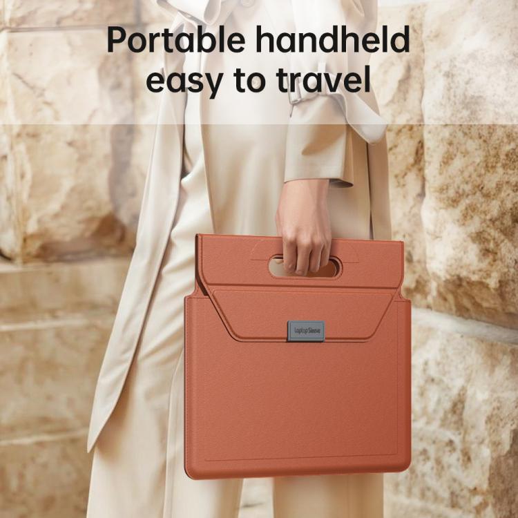 For 15 / 16.1 inch Handle Portable Laptop Briefcase PU Leather Laptop Sleeve with Foldable Stand