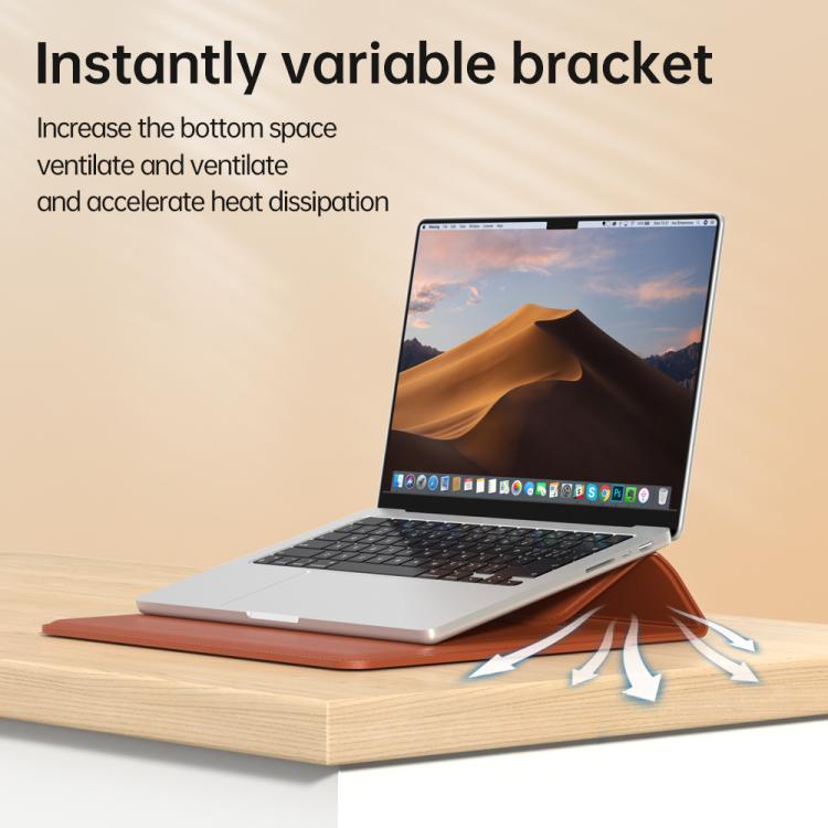 For 13 / 14 inch Handle Portable Laptop Briefcase PU Leather Laptop Sleeve with Foldable Stand