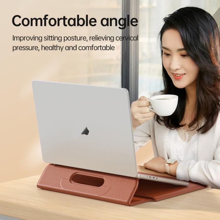 For 13 / 14 inch Handle Portable Laptop Briefcase PU Leather Laptop Sleeve with Foldable Stand
