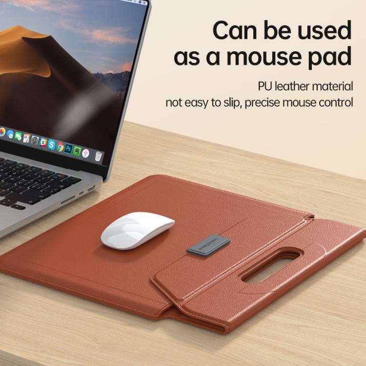 For 15 / 16.1 inch Handle Portable Laptop Briefcase PU Leather Laptop Sleeve with Foldable Stand