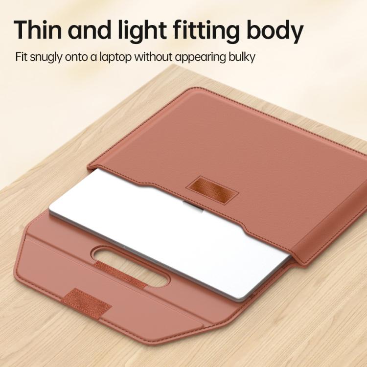 For 13 / 14 inch Handle Portable Laptop Briefcase PU Leather Laptop Sleeve with Foldable Stand