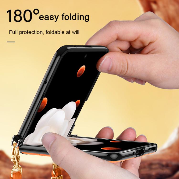 For Honor Magic V Flip SULADA Elegant Rhombic Texture Folding Phone Case with Lanyard