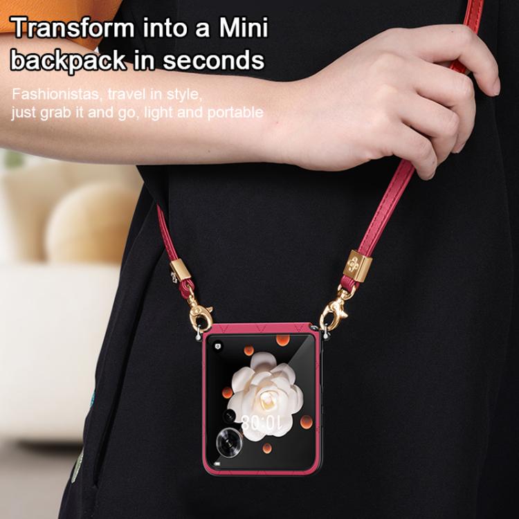For Honor Magic V Flip SULADA Elegant Rhombic Texture Folding Phone Case with Lanyard