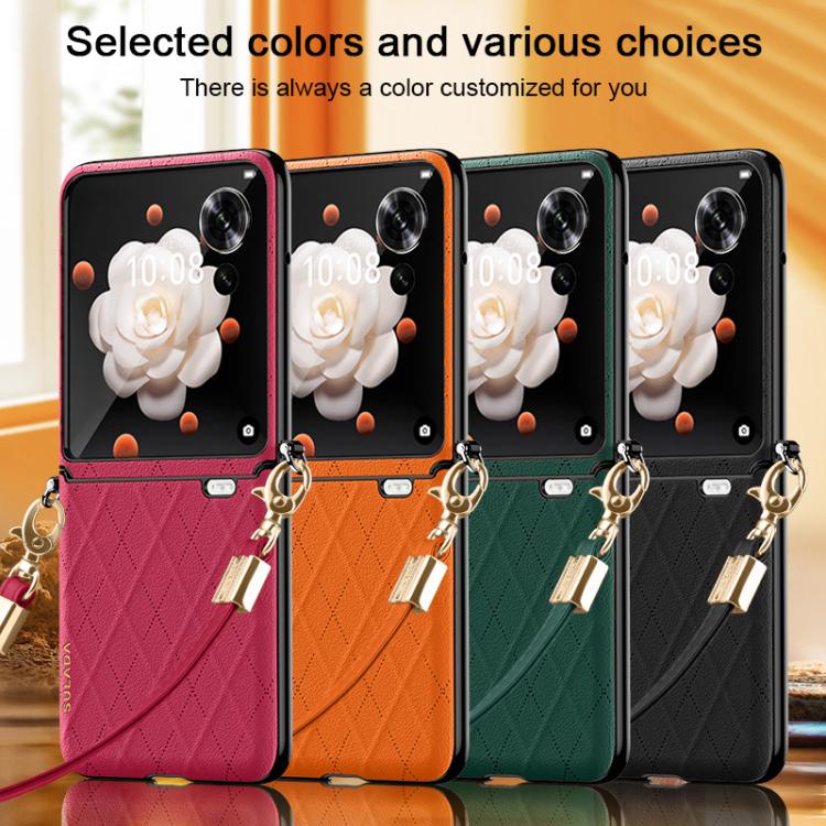 For Honor Magic V Flip SULADA Elegant Rhombic Texture Folding Phone Case with Lanyard