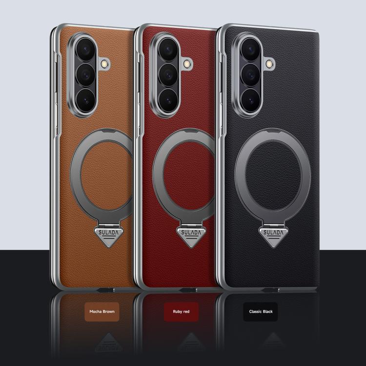 For Samsung Galaxy Z Fold6 SULADA Smart View Window MagSafe Magnetic Holder Leather Phone Case