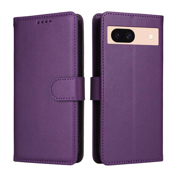 For Google Pixel 8a Litchi Texture RFID Blocking 3-Card Wallet Leather Phone Case