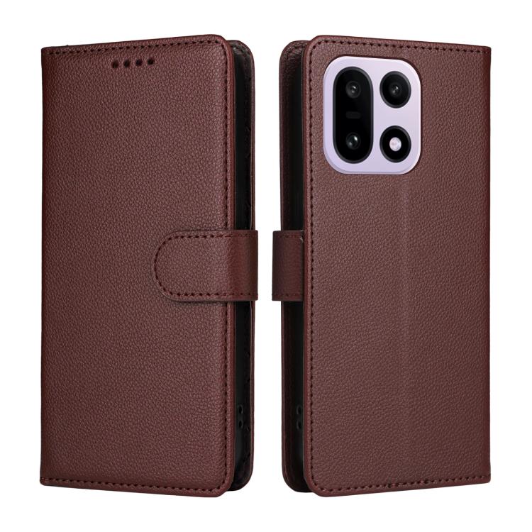 For OnePlus 15 Litchi Texture RFID Blocking 3-Card Wallet Leather Phone Case
