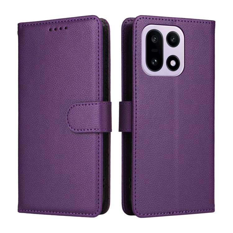 For OnePlus 15 Litchi Texture RFID Blocking 3-Card Wallet Leather Phone Case