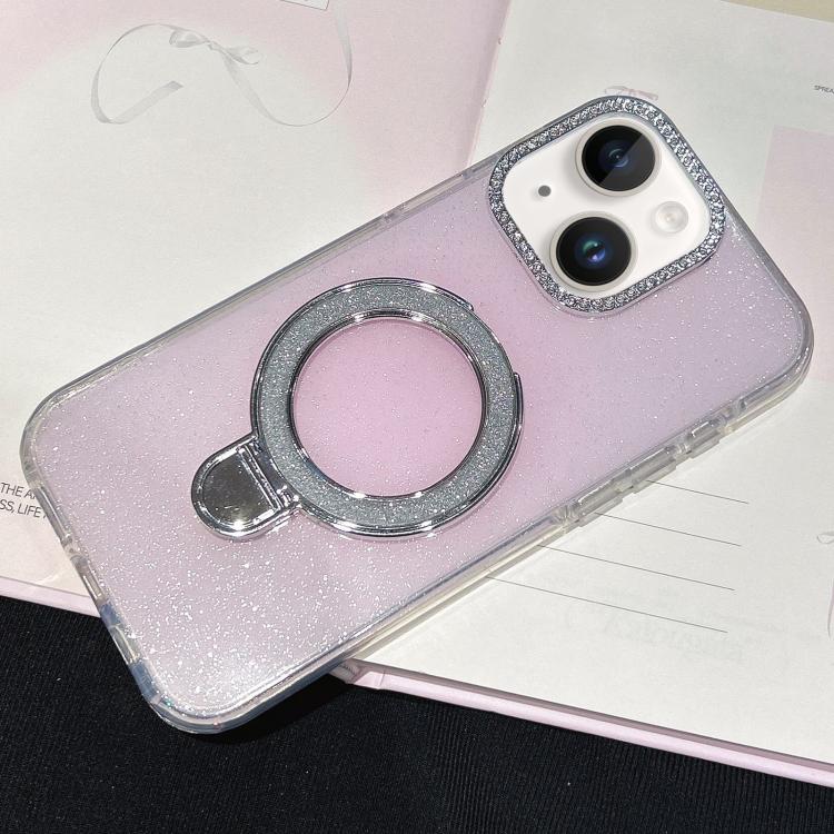 For iPhone 15 Plus Gradient Glitter Diamonds MagSafe Phone Case