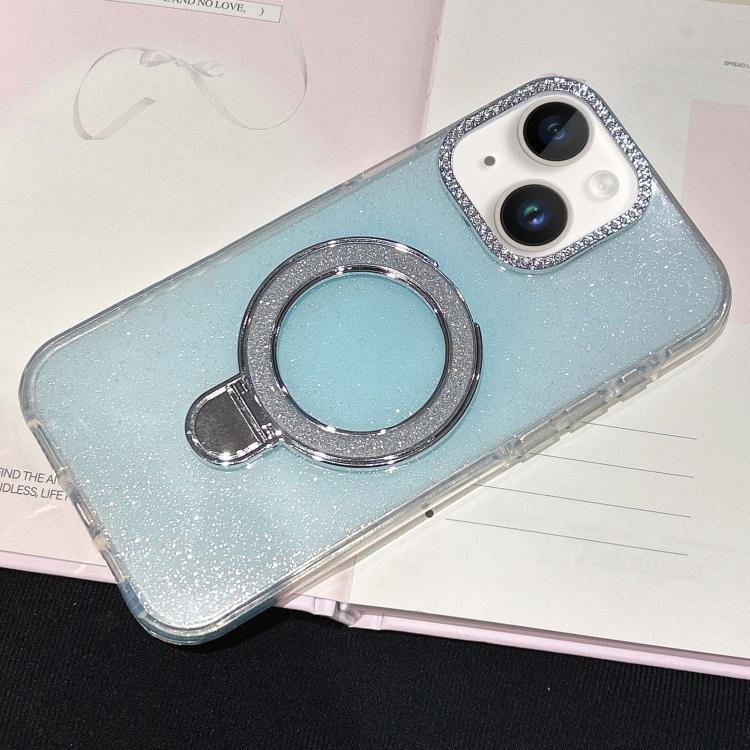 For iPhone 15 Gradient Glitter Diamonds MagSafe Phone Case