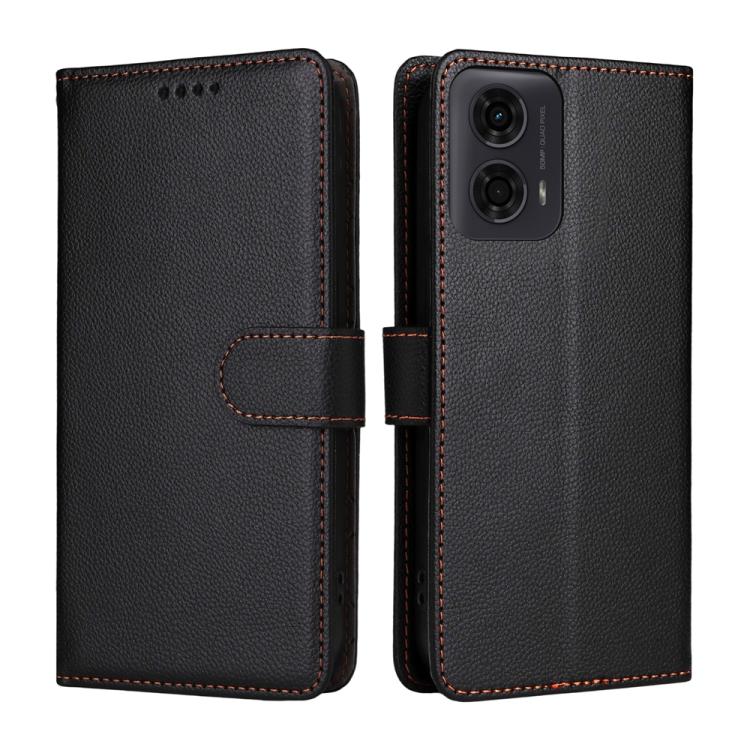 For Motorola Moto G24 / G04 / G04s / E14 Litchi Texture RFID Blocking 3-Card Wallet Leather Phone Case