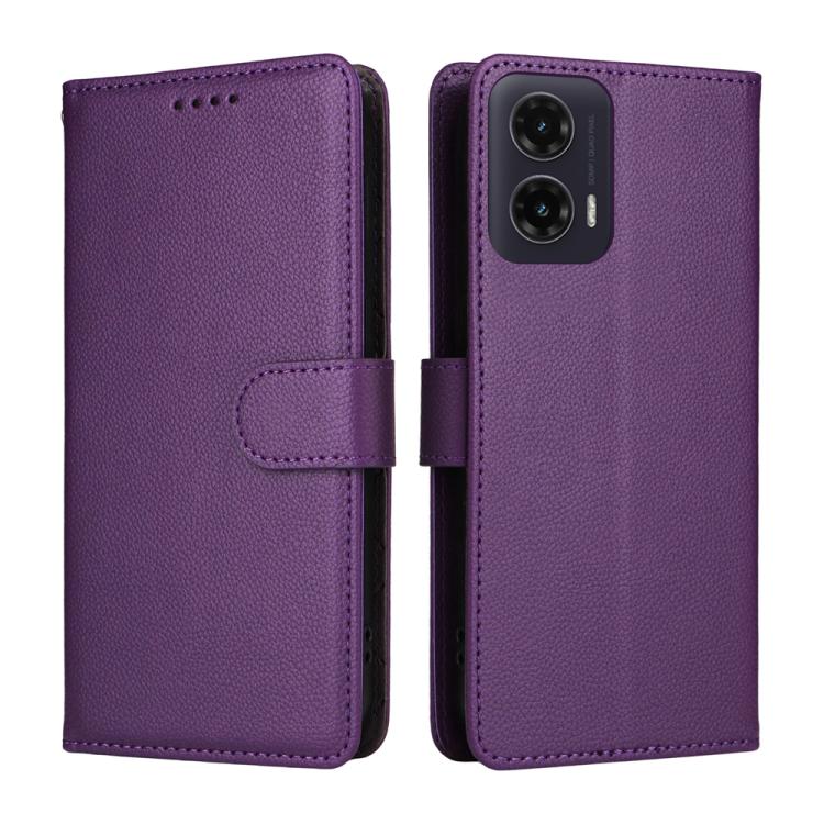 For Motorola Moto G35 5G Litchi Texture RFID Blocking 3-Card Wallet Leather Phone Case
