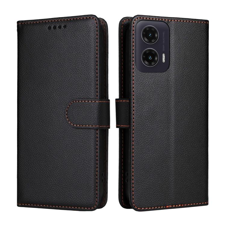 For Motorola Moto G35 5G Litchi Texture RFID Blocking 3-Card Wallet Leather Phone Case