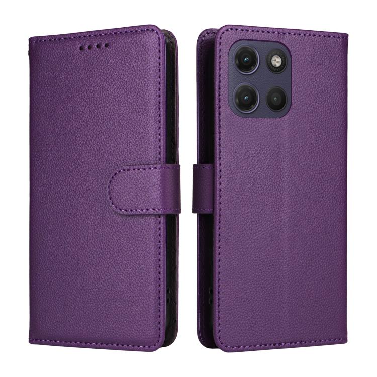 For Motorola Moto G17 4G / G17 Power 4G Litchi Texture RFID Blocking 3-Card Wallet Leather Phone Case