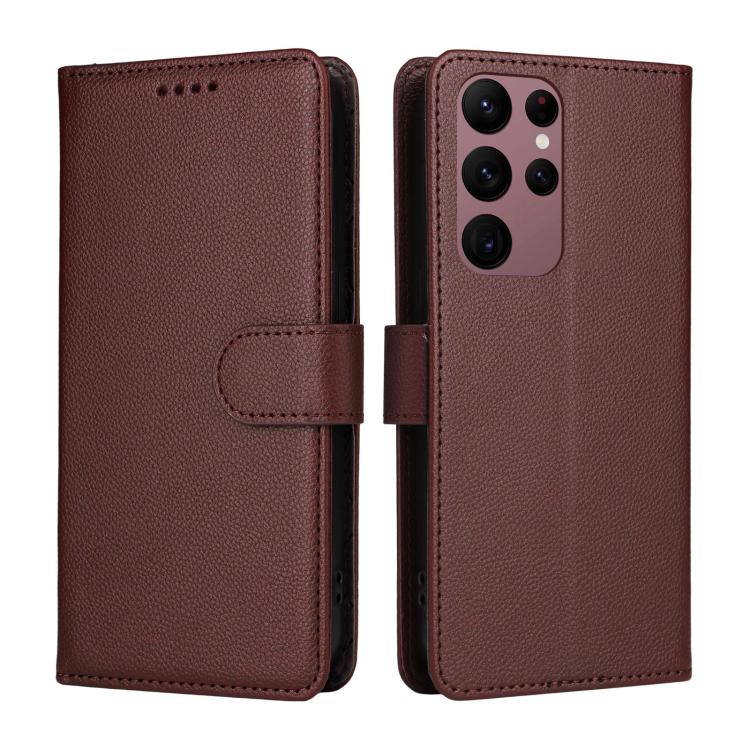 For Samsung Galaxy S23 Ultra 5G Litchi Texture RFID Blocking 3-Card Wallet Leather Phone Case