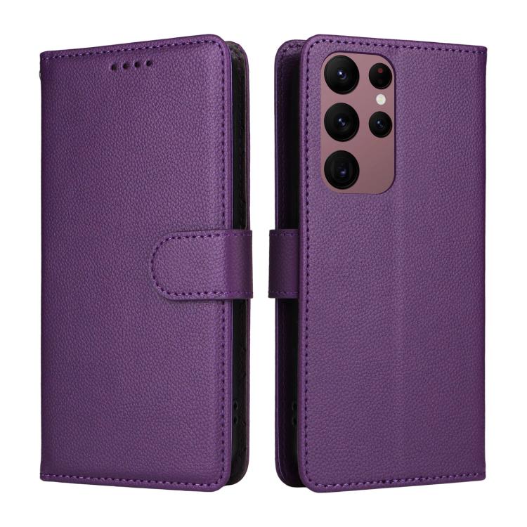 For Samsung Galaxy S23 Ultra 5G Litchi Texture RFID Blocking 3-Card Wallet Leather Phone Case