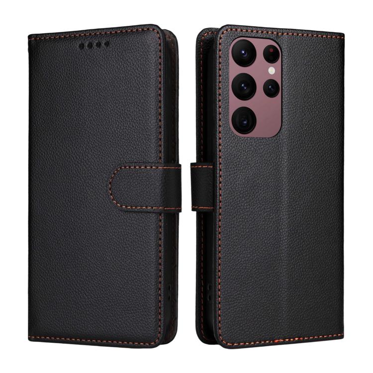 For Samsung Galaxy S23 Ultra 5G Litchi Texture RFID Blocking 3-Card Wallet Leather Phone Case