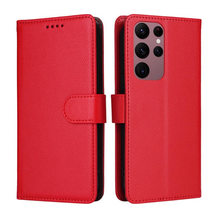 For Samsung Galaxy S23 Ultra 5G Litchi Texture RFID Blocking 3-Card Wallet Leather Phone Case