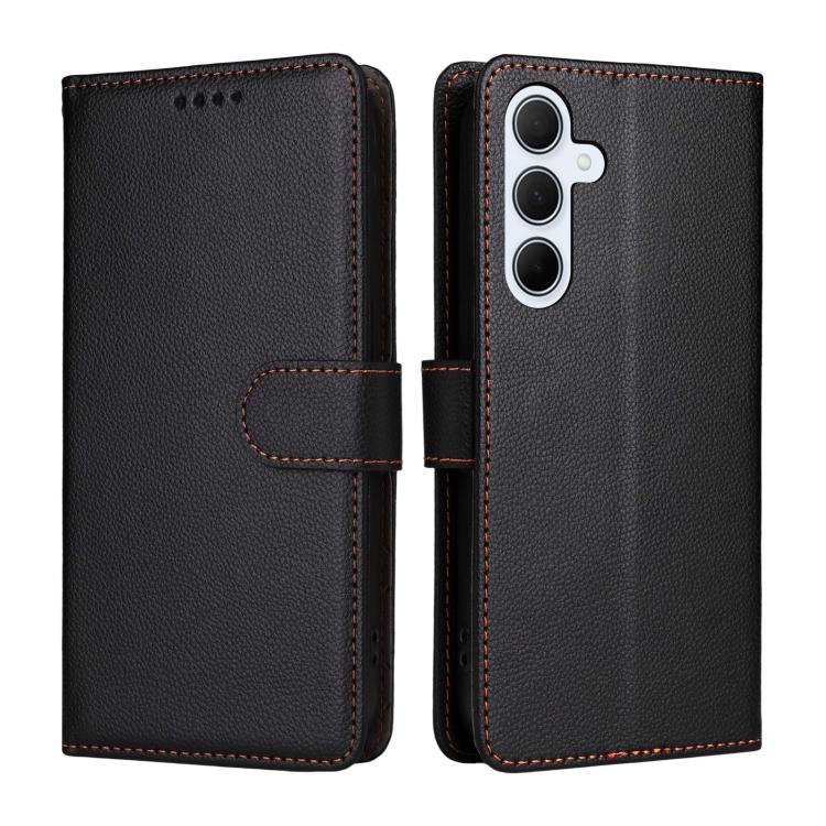 For Samsung Galaxy A35 5G Litchi Texture RFID Blocking 3-Card Wallet Leather Phone Case