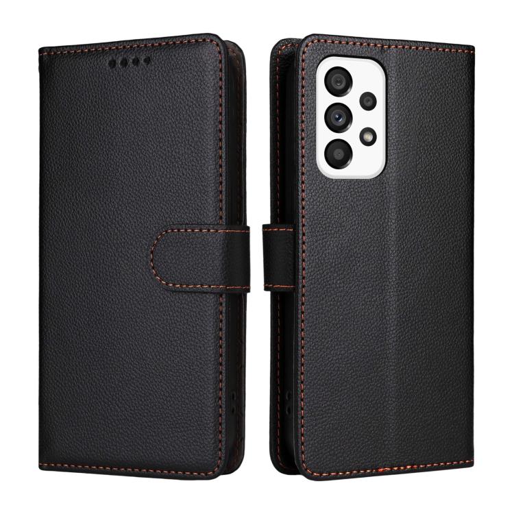 For Samsung Galaxy A73 5G Litchi Texture RFID Blocking 3-Card Wallet Leather Phone Case