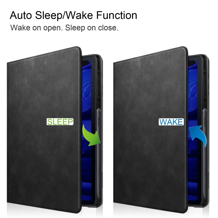 For Samsung Galaxy Tab S8+ / Tab S8 Plus /  Tab S7 FE / Tab S7+ T970 Cowhide Texture TPU Tablet Horizontal Flip Leather Case with Holder & Sleep / Wake-Up Function & Pen Slot