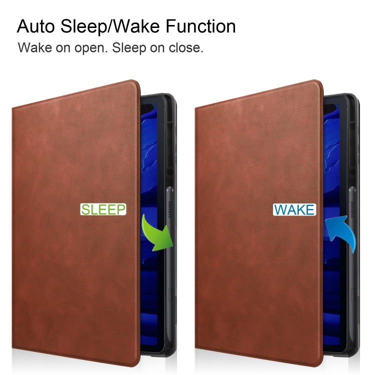 For Samsung Galaxy Tab S8+ / Tab S8 Plus /  Tab S7 FE / Tab S7+ T970 Cowhide Texture TPU Tablet Horizontal Flip Leather Case with Holder & Sleep / Wake-Up Function & Pen Slot