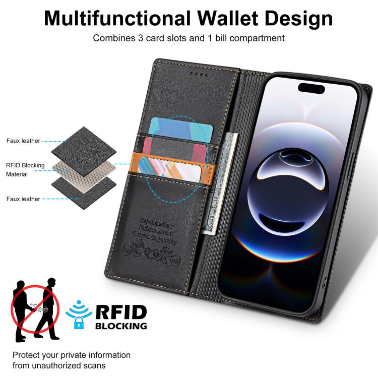 For iPhone 15 N.BEKUS P3 RFID Stitching Magnetic Flip Leather Phone Case
