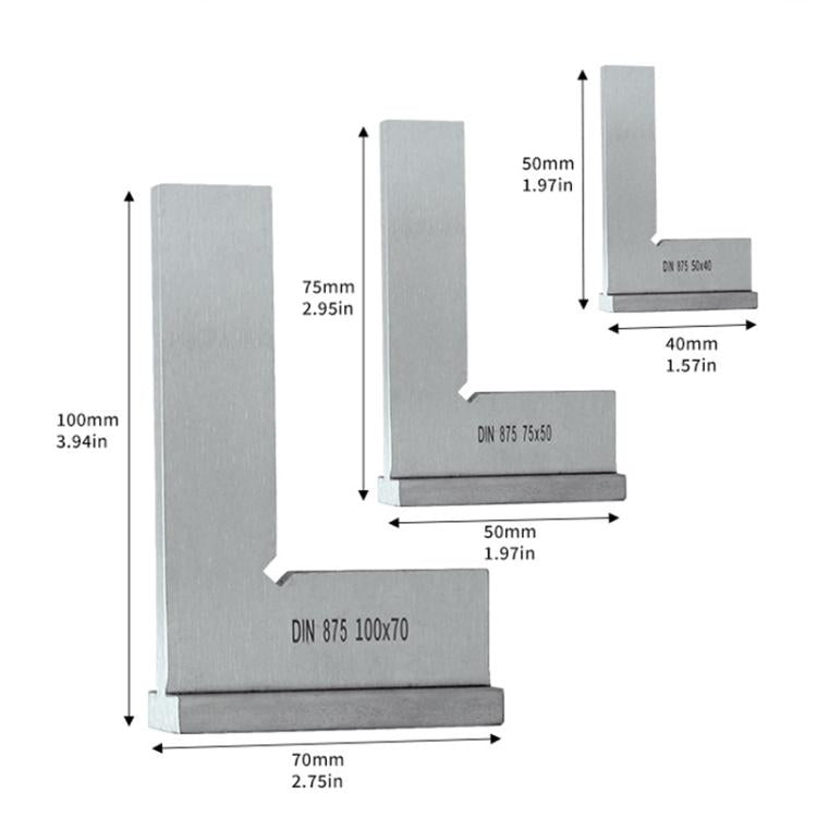 90 Degree Flat Edge Woodworking Square L-shaped Carbon Steel Knife Edge Set Square, Size:3pcs/Set