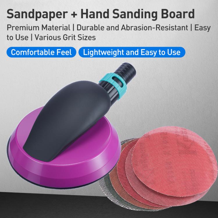 Manual Round Dust Extraction Polishing Hand Grinding Board with Sandpaper Set - Black Purple