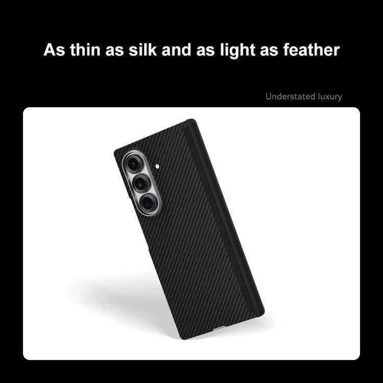 For Samsung Galaxy Z Fold7 5G 600D Fine Grain Series Carbon Fiber MagSafe Phone Case - Black